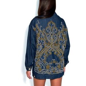 One of a kind embroidered jacket - Dark blue, Purple & Gold Crystals - Victoria
